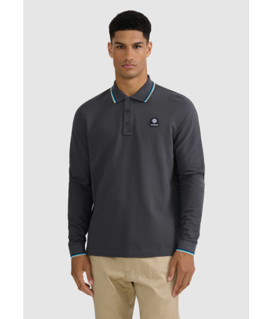 Long Sleeve Contrast Trim Polo Shirt